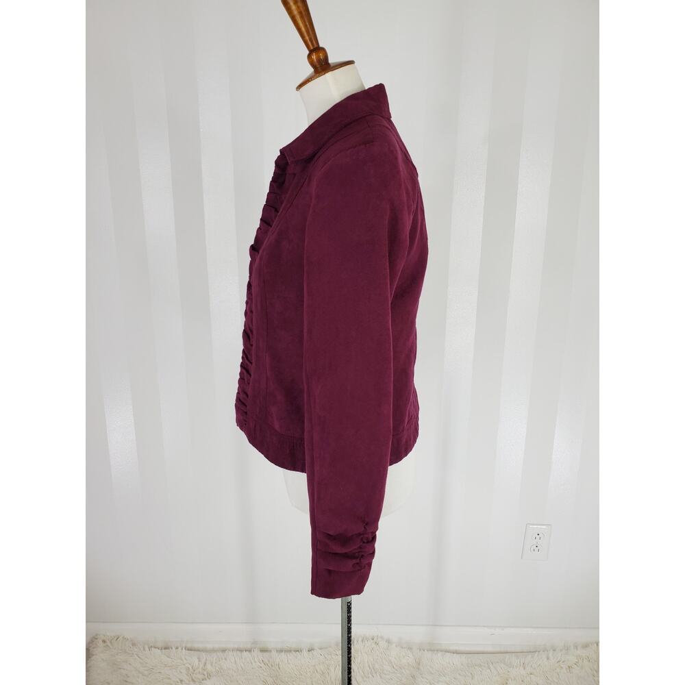 DRESSBARN Women's Dark Purple Open Front Velvet Jacket Sz S - Picture 3 of 11